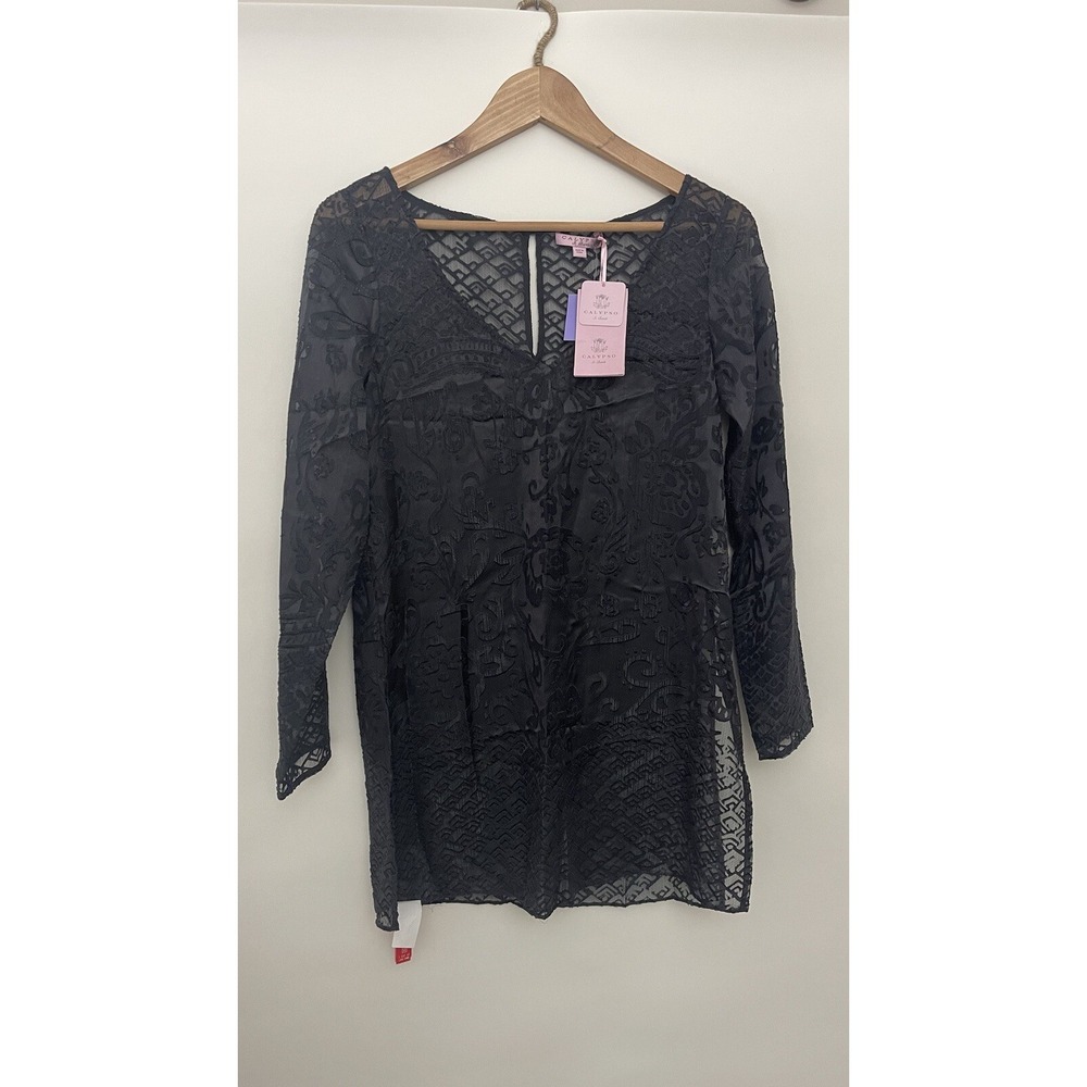 Calypso St. Barth Womens Tunic Cover Up Sheer Top Black Long Size XS